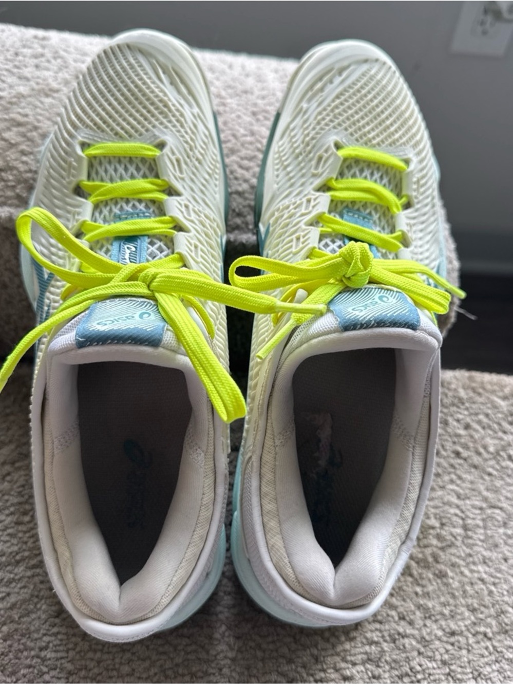 Asics Women's White Running Shoes with Neon Yellow Laces